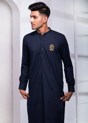 Black Color Signature Embroidered Kurta Pajama For Men