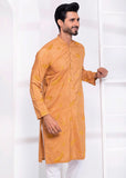 Orange Color Embroidered Kurta Pajama For Men