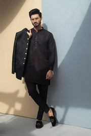 Black Color Floral Embroidered Prince Coat For Men