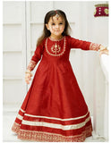 Elegant Block Printed Raw Silk Maxi with Dupatta For Girls