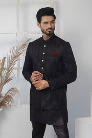 Black Color Block Embroidered Prince Coat For Men
