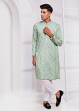 Mint-Green Color Embroidered Kurta Pajama For Men