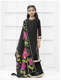 Elegant Soft Raw Silk 3-Piece Suit with Hand-Painted Organza Dupatta For Girls