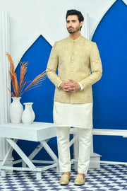 Golden Color Zari Embroidered Prince Coat For Men