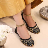 Royal Black Elephant Embroidered Khussa For Women