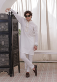 White Chikankari Embroidered Kurta Pajama For Men