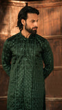 Green Front Open Chikankari Embroidered Kurta For Men