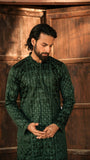 Green Front Open Chikankari Embroidered Kurta For Men