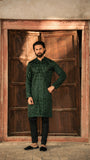 Green Front Open Chikankari Embroidered Kurta For Men