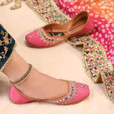 Mehfil Mirror Embellished Suede Khussa For Women