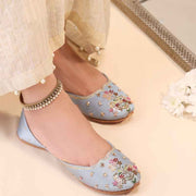 Ombre Oasis Powder Blue Handcrafted Floral Khussa For Women
