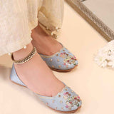 Ombre Oasis Powder Blue Handcrafted Floral Khussa For Women