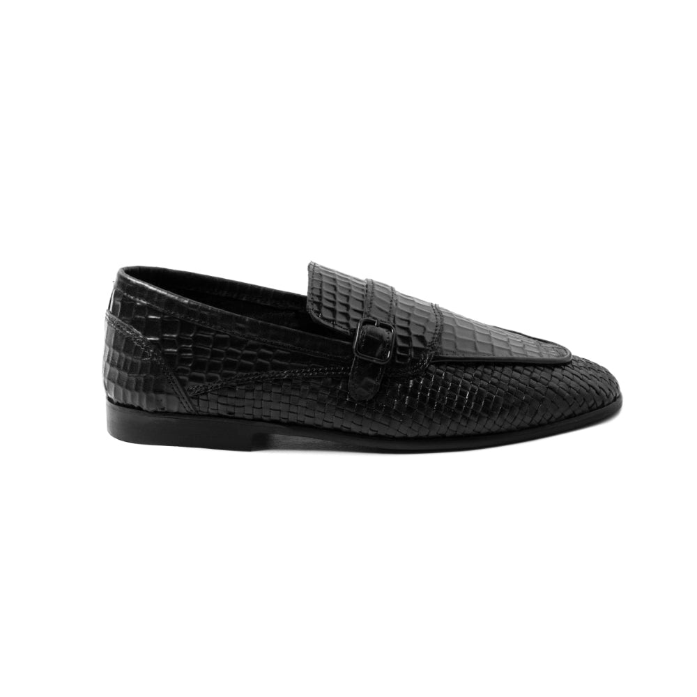 Le Zam Hand-Woven Black Leather Shoes For Men