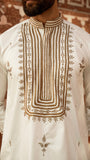 White Luxury Chikankari Embroidered Kurta For Men