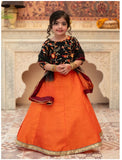 Orange Gotta Tilla Embroidered Lehenga Choli For Girls