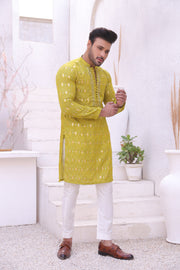 FLouroscent Color Mirror Work Embroidery Kurta Pajama For Men