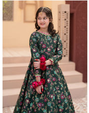 Festive Screen Printed Maxi with Net Dupatta For Girls