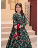 Festive Screen Printed Maxi with Net Dupatta For Girls