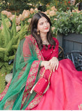 Rubi Red Chiffon Choli with Raw Silk Lehenga & Net Dupatta For Women