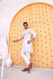 White Color Cut Work Embroidery Kurta Pajama For Men