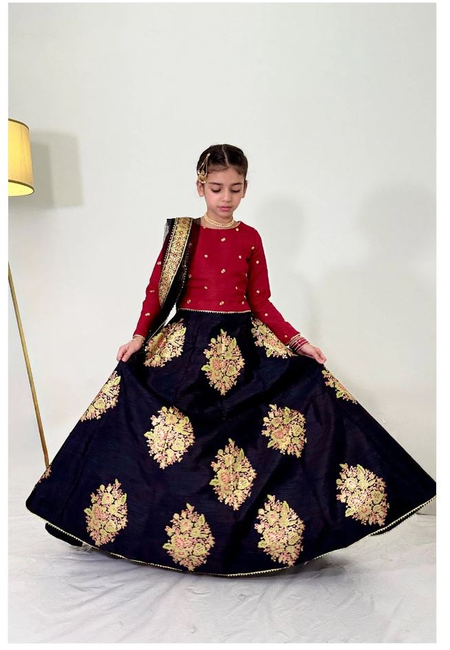 Elegant Embroidered Chiffon Lehenga Choli with Net Dupatta For Girls
