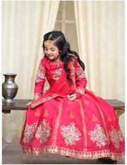 Elegant Block Printed Raw Silk Lehenga Choli For Girls