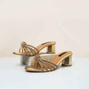Niomi Gold – Gold Diamante Block Heel Sandals For Women