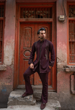 Maroon Embroidered Short Kurta with Bell Bottom Trouser For Men