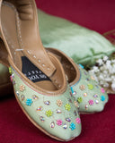 Mint Blossom Embroidered Khussa For Women