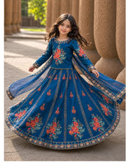 Elegant Block Printed Raw Silk Lehenga Choli For Girls