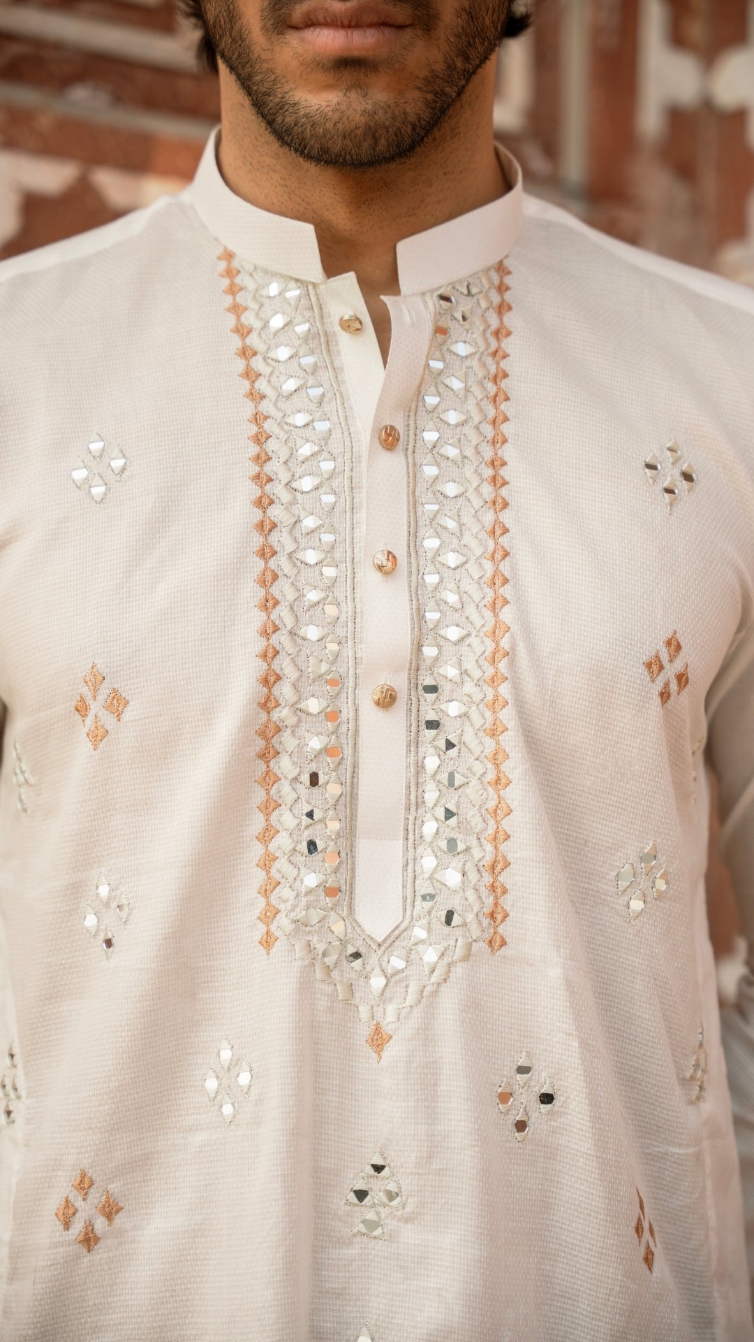 White Mirror Work Kurta for Men For Men