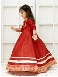Elegant Block Printed Raw Silk Maxi with Dupatta For Girls