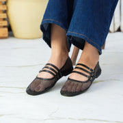 Black Mesh Strap Flats – Stylish & Comfortable Everyday Shoes For Women
