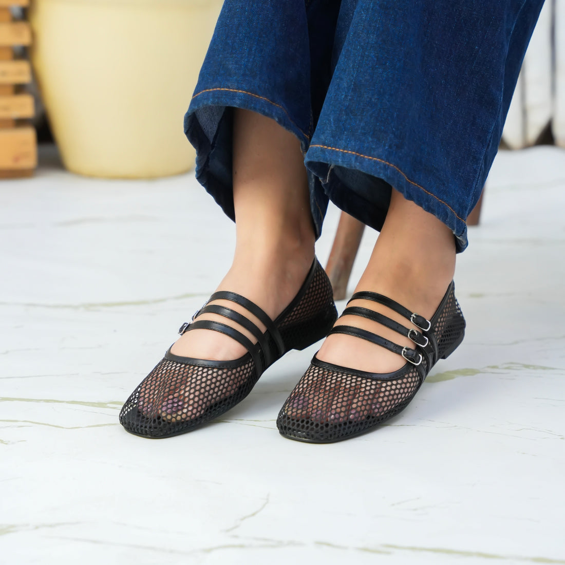Black Mesh Strap Flats – Stylish & Comfortable Everyday Shoes For Women