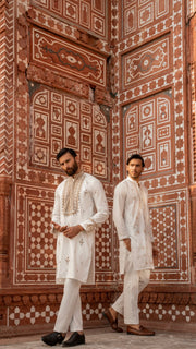 White Luxury Chikankari Embroidered Kurta For Men