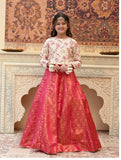 Pink Gotta Embroidered Raw Silk Lehenga Choli For Girls