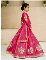 Royal Block Printed Raw Silk Lehenga Choli For Girls