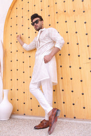 White Color Cut Work Embroidery Kurta Pajama For Men