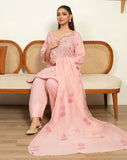 Embroidered Lawn 3-Piece Suit with Block Printed Chiffon Dupatta For Women