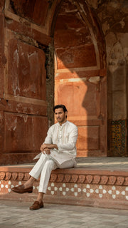 White Mirror Work Kurta for Men For Men