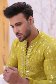 FLouroscent Color Mirror Work Embroidery Kurta Pajama For Men