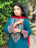 Luxury Embroidered Lawn 3-Piece Suit with Double-Shaded Chiffon Dupatta For Women