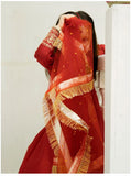 Elegant Block Printed Raw Silk Maxi with Dupatta For Girls