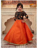 Orange Gotta Tilla Embroidered Lehenga Choli For Girls