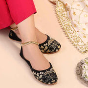 Royal Black Elephant Embroidered Khussa For Women