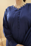 Blue Color Elegant Loop Neck Co-Ord Set: Shirt & Straight Pants For Women