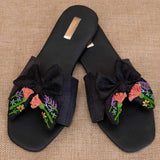 Black Bow Affairs Hand-Embroidered Bow Sliders By Dazzle