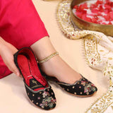 Ombre Oasis Black Handcrafted Floral Khussa For Women