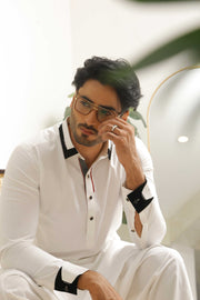 Shining White Executive Shalwar Kameez – Elegant & Refined For Men