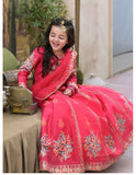 Elegant Block Printed Raw Silk Lehenga Choli For Girls
